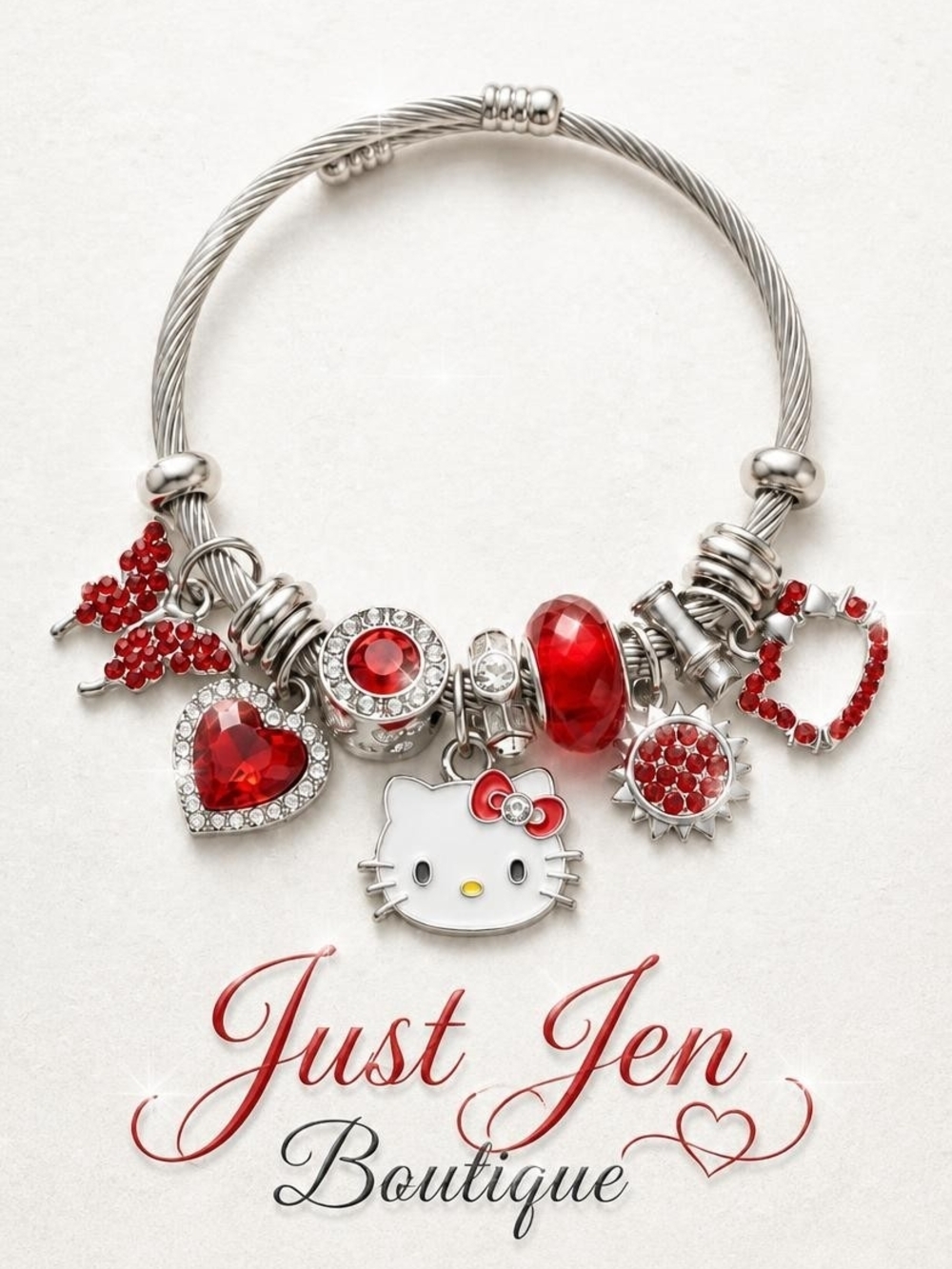 Hello Kitty Red Crystal Charm Bracelet by Just Jen Boutique- Gift Box Included - Picture 7 of 8